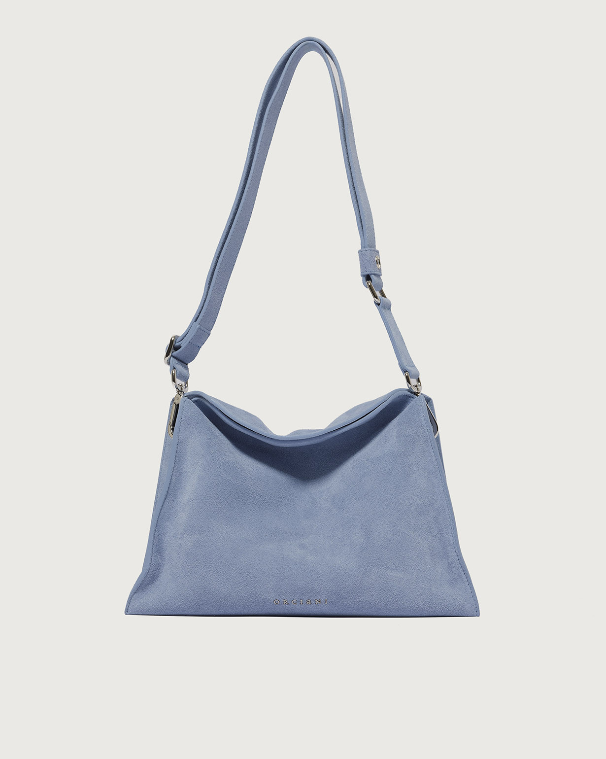 ホアン　バン　トゥアン ORCIANI | Trinity Peach Small suede shoulder bag. color cielo