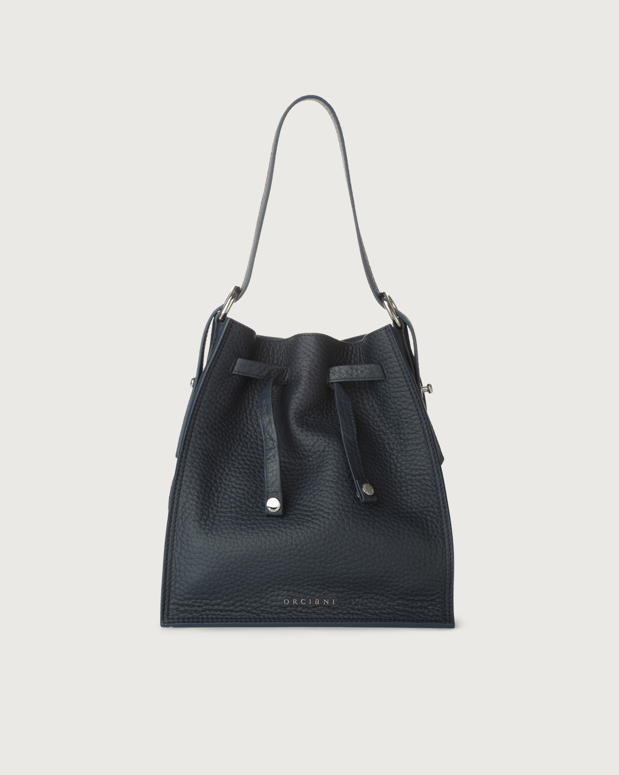ORCIANI Pillow Soft leather bucket bag with strap. color Navy