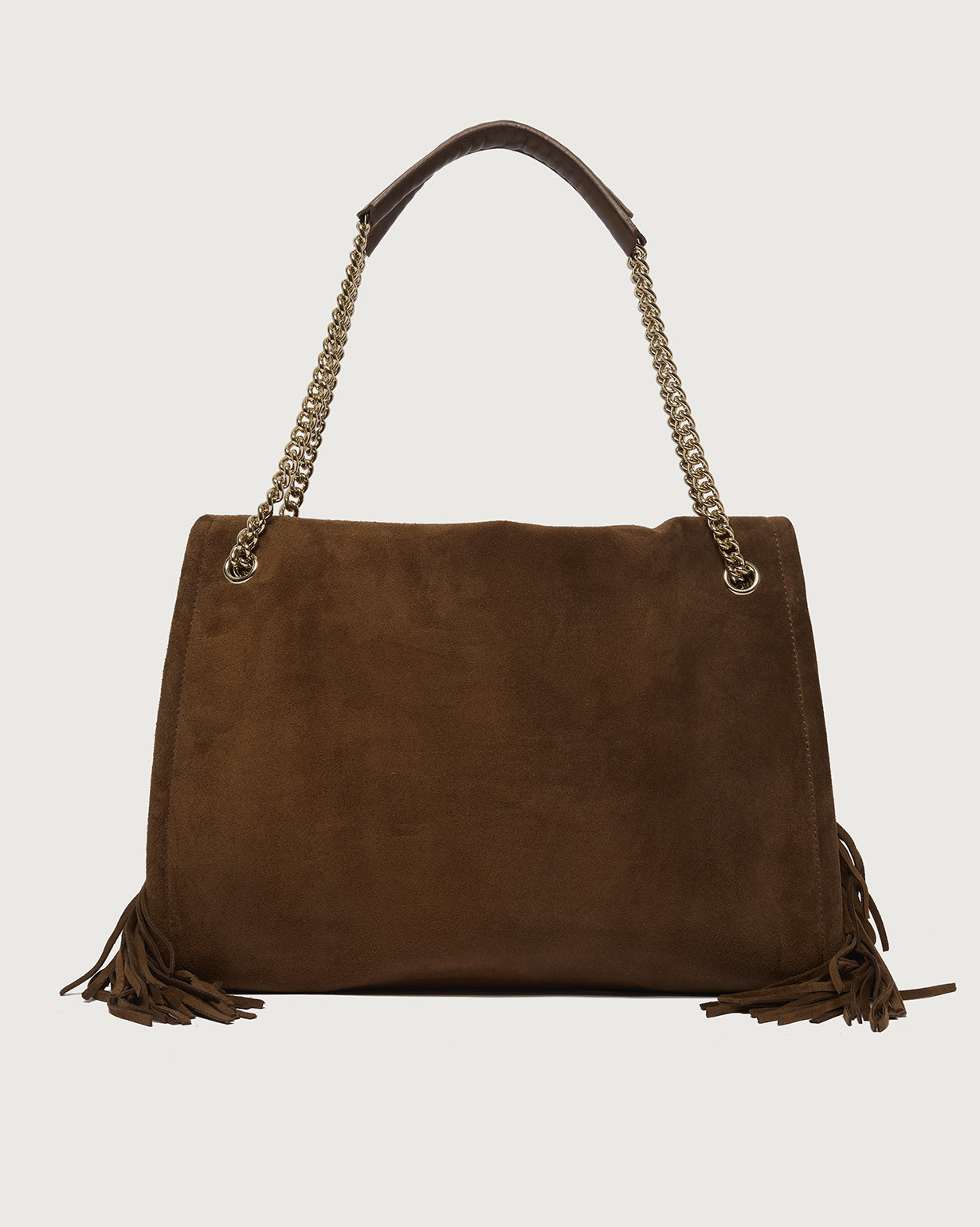 ORCIANI | Venus Peach Fringe Midi suede leather shoulder bag