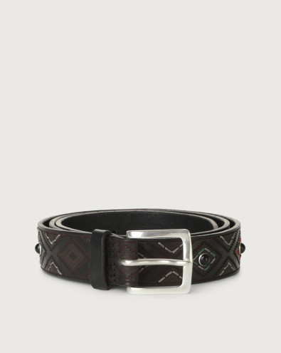 Bull Gaucho leather belt with cabochons
