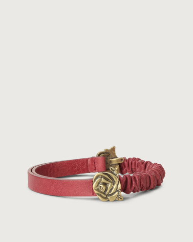 Notturno Double leather stretch belt with interlocking rose motif buckle 1,5 cm