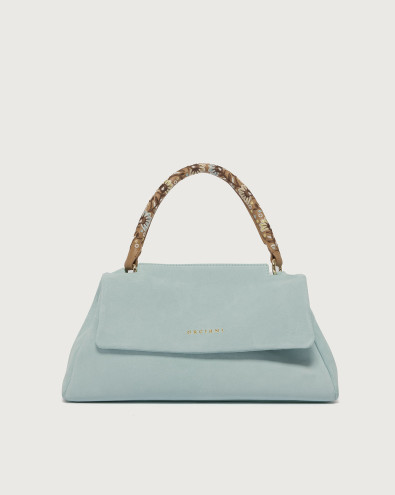 Sveva Longuette Peach Flowers suede leather handbag with strap