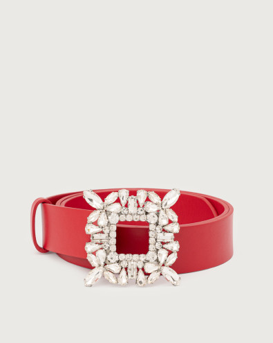 Vanity jewel smooth calf leather belt 3 cm