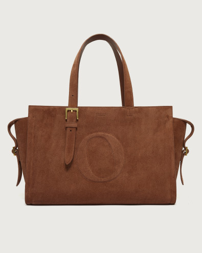 Her-O Peach suede leather shopper with strap