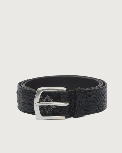 Lizard Squaw embossed leather belt 3,5 cm