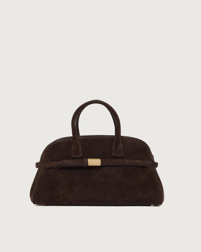Aura Peach Oro Midi suede handbag with strap