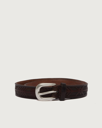 Antique engraved leather belt 2,5 cm