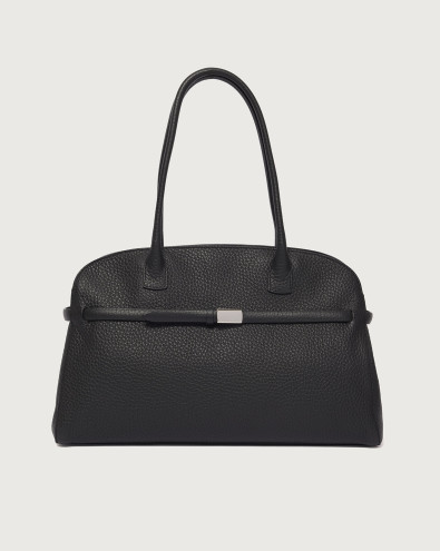 Aura Soft Large grained leather shoulder bag with strap