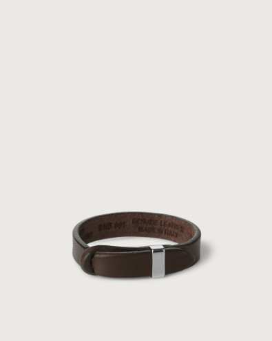 Bull leather Nobuckle bracelet with silver detail