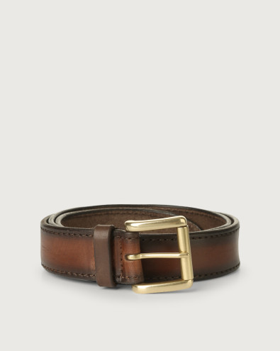 Buffer leather belt with brass finish roller buckle