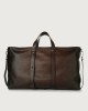 Micron Deep leather large weekender bag with strap