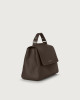 Orciani Sveva Soft Small leather handbag with shoulder strap Grained leather Chocolate