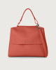 Orciani Sveva Soft Medium leather shoulder bag with shoulder strap Grained leather Brick