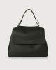 Orciani Sveva Soft Medium leather shoulder bag with shoulder strap Grained leather Black