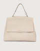 Orciani Sveva Soft large leather shoulder bag with strap Grained leather Clay