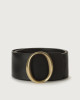 Orciani Bull Soft high-waist leather belt brass monogram buckle Leather Black