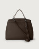 Orciani Sveva Soft large leather shoulder bag with strap Grained leather Chocolate