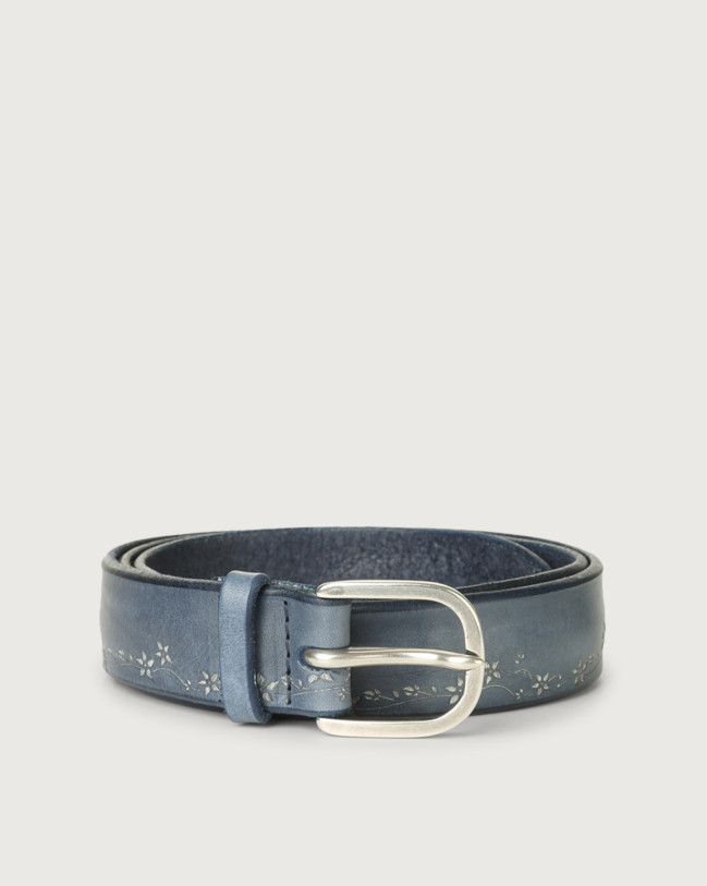 Orciani Stain Soapy leather belt with flower decoration Leather Denim