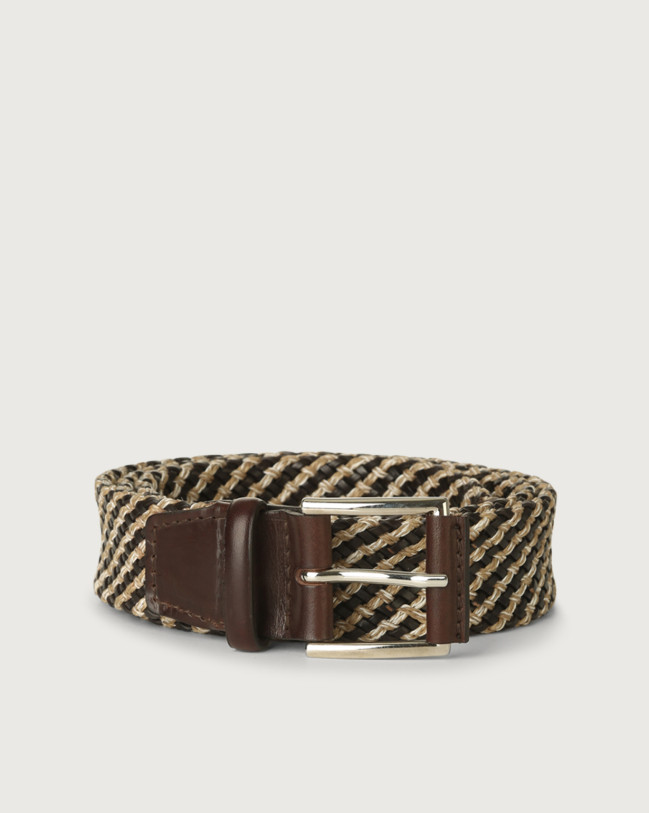 Orciani Square woven fabric and leather belt Leather & cotton Chocolate