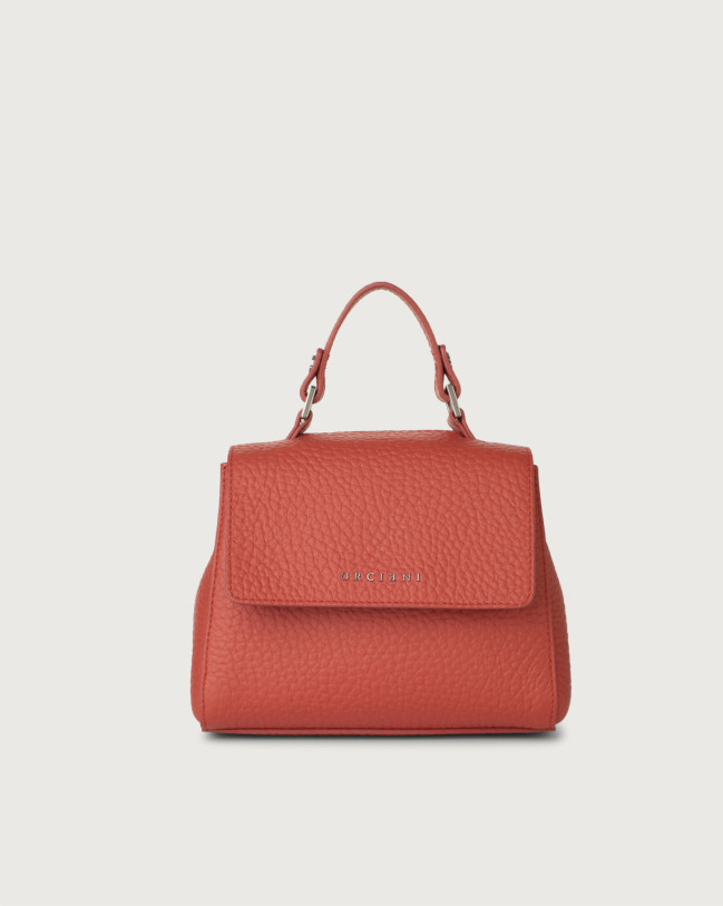 Orciani Sveva Soft Mini leather handbag with shoulder strap Grained leather Brick
