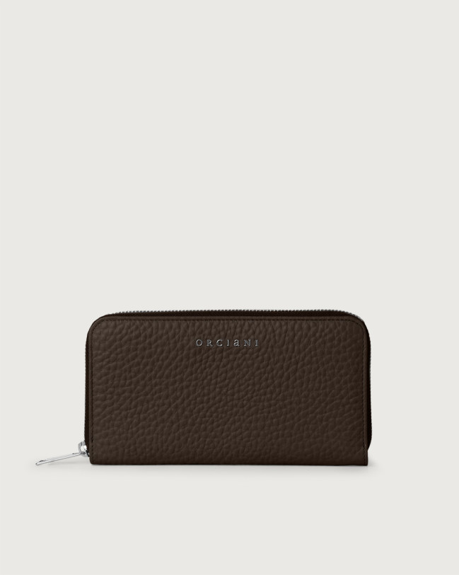Orciani Zip around Soft large leather wallet Grained leather Chocolate
