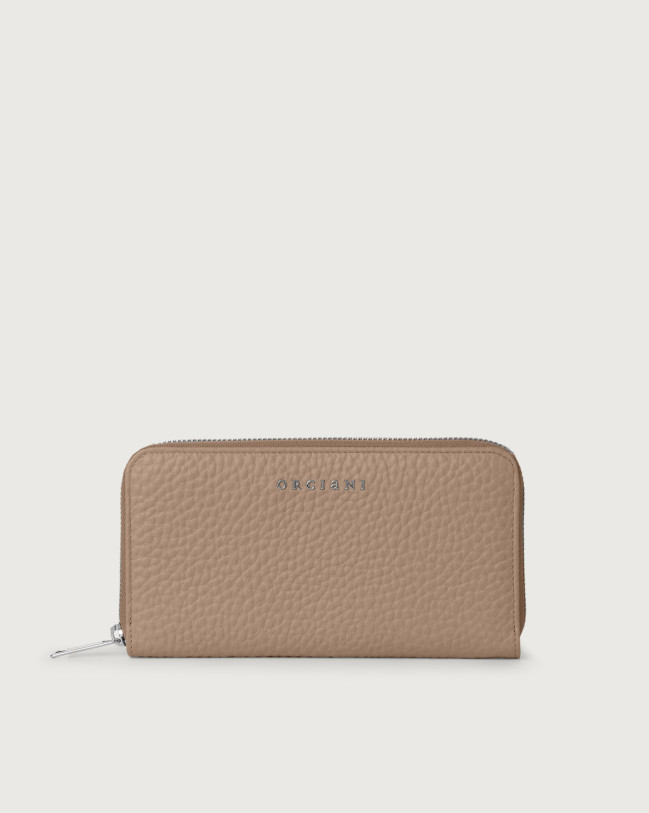 Orciani Zip around Soft leather wallet with RFID protection Grained leather Taupe