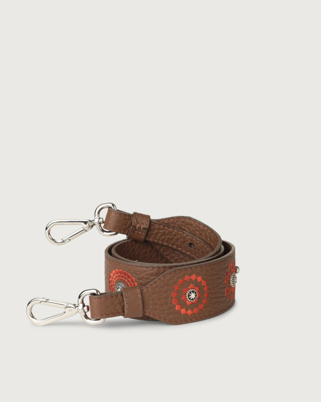 ORCIANI Soft embroidered leather strap. , color Caramel