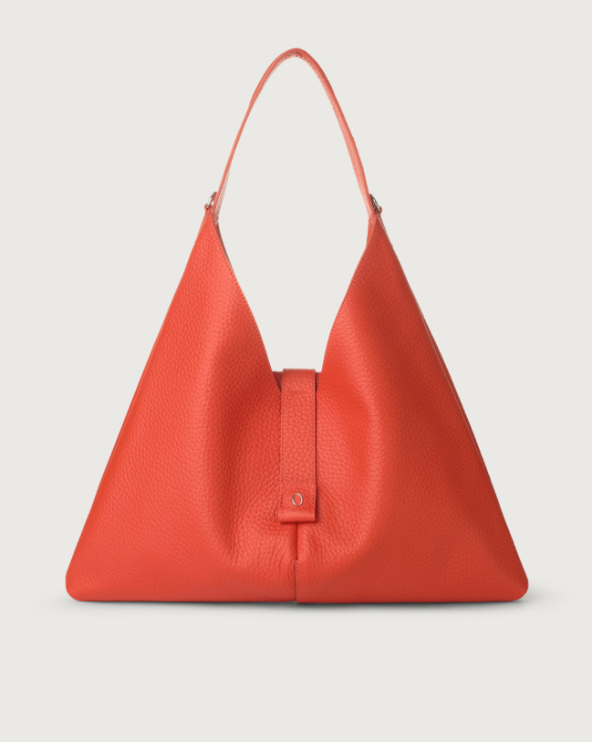 Orciani Vita Soft leather shoulder bag with strap Grained leather Coral