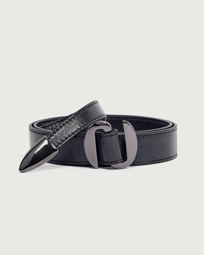 Orciani Gotham long tip leather belt 3 cm Patent leather Black