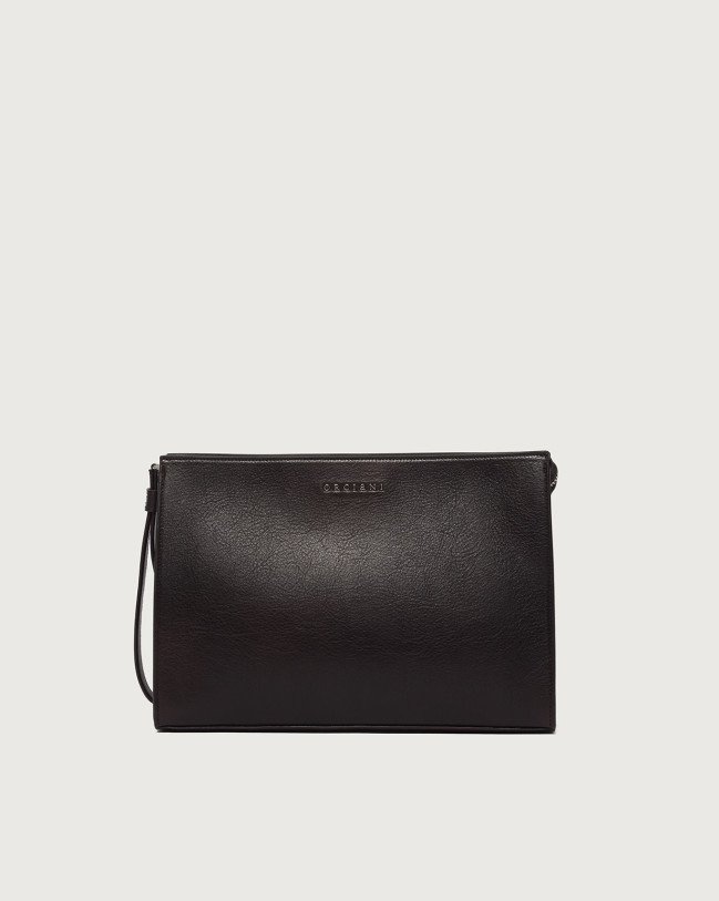 ORCIANI Lagoon leather Midi Pochette with wristband. , color Dark