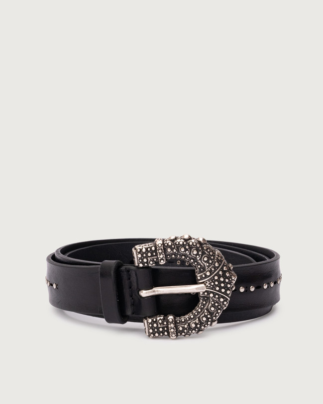 Orciani Bull Soft leather belt with studs 2,5 cm Bull hide Black