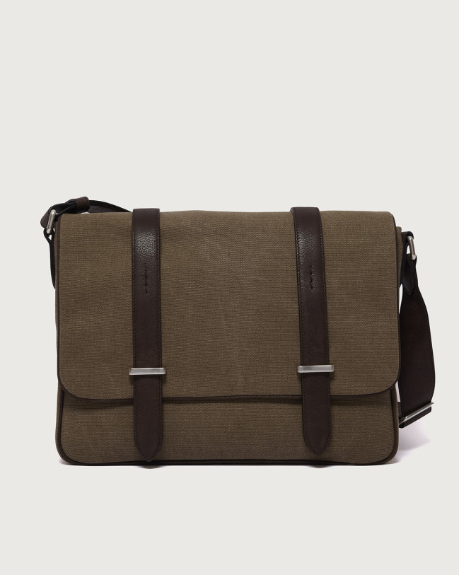 Orciani Jones Midi Safari canvas and leather messenger bag Leather & fabric Chocolate