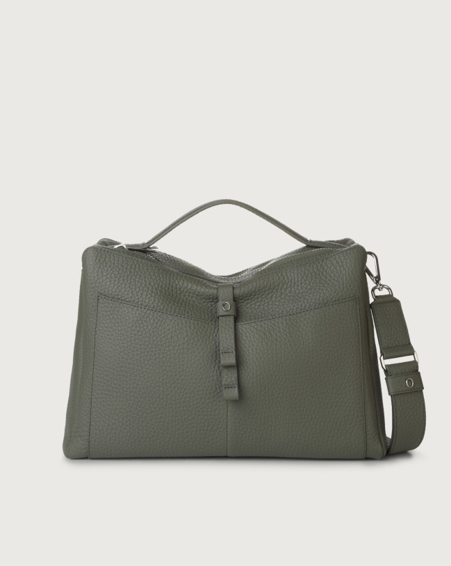 ORCIANI Boxy Soft Leather Satchel Bag with Shoulder Strap. color Green