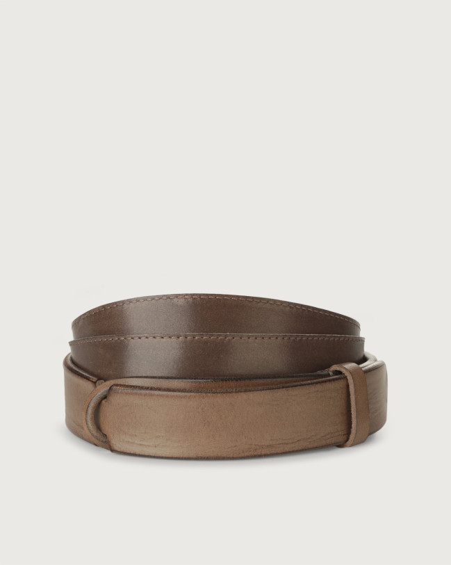 ORCIANI Dive leather Nobuckle belt. , color Mud