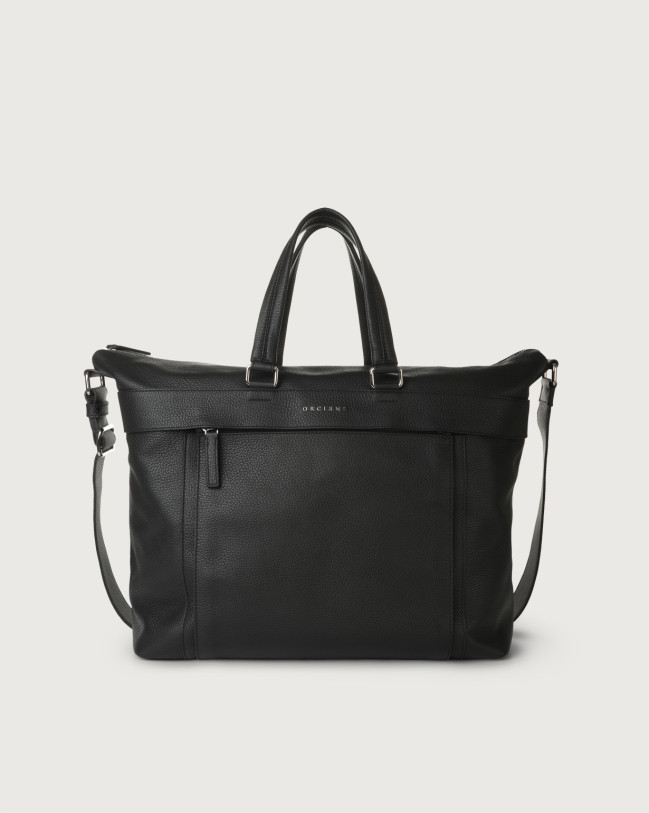 Orciani Micron large leather crossbody and handbag Grained leather Black