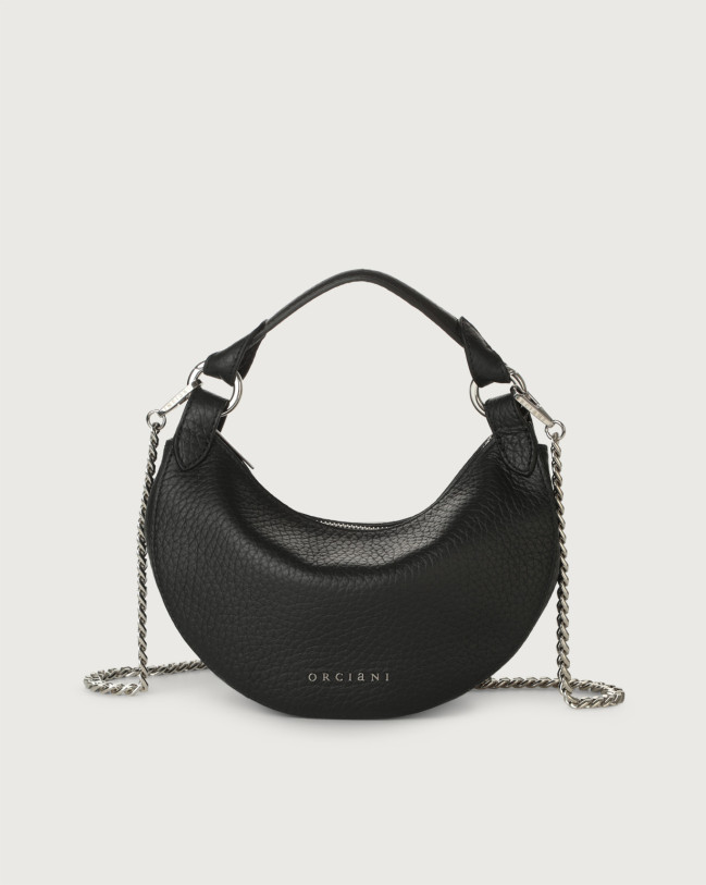 Orciani Dumpling Soft leather mini bag with strap Grained leather Black