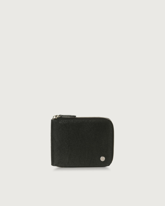 Orciani Frog leather wallet with coin pocket and RFID Embossed leather Black