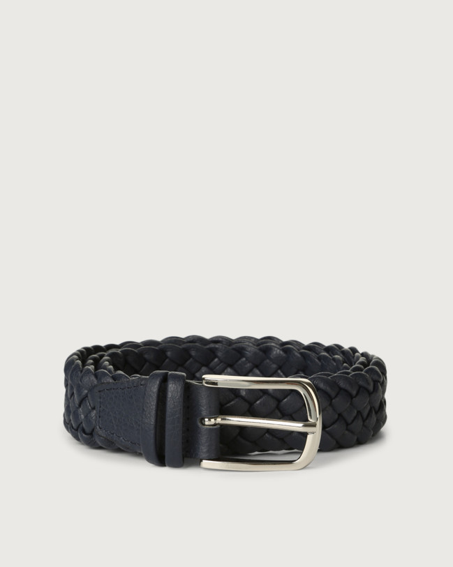 Orciani Micron braided leather belt Navy