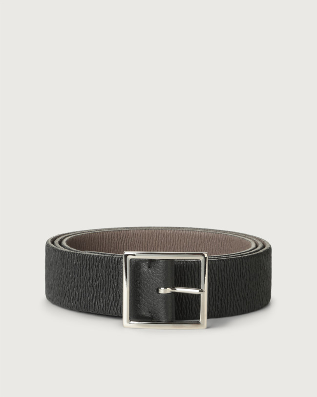 Orciani Micron Double reversible leather belt Leather Black+Mud