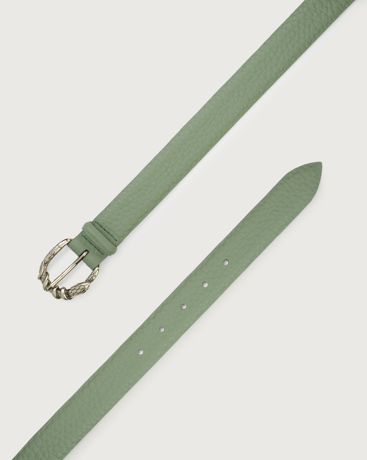 ORCIANI Soft leather belt with snake buckle. , color Sage Green