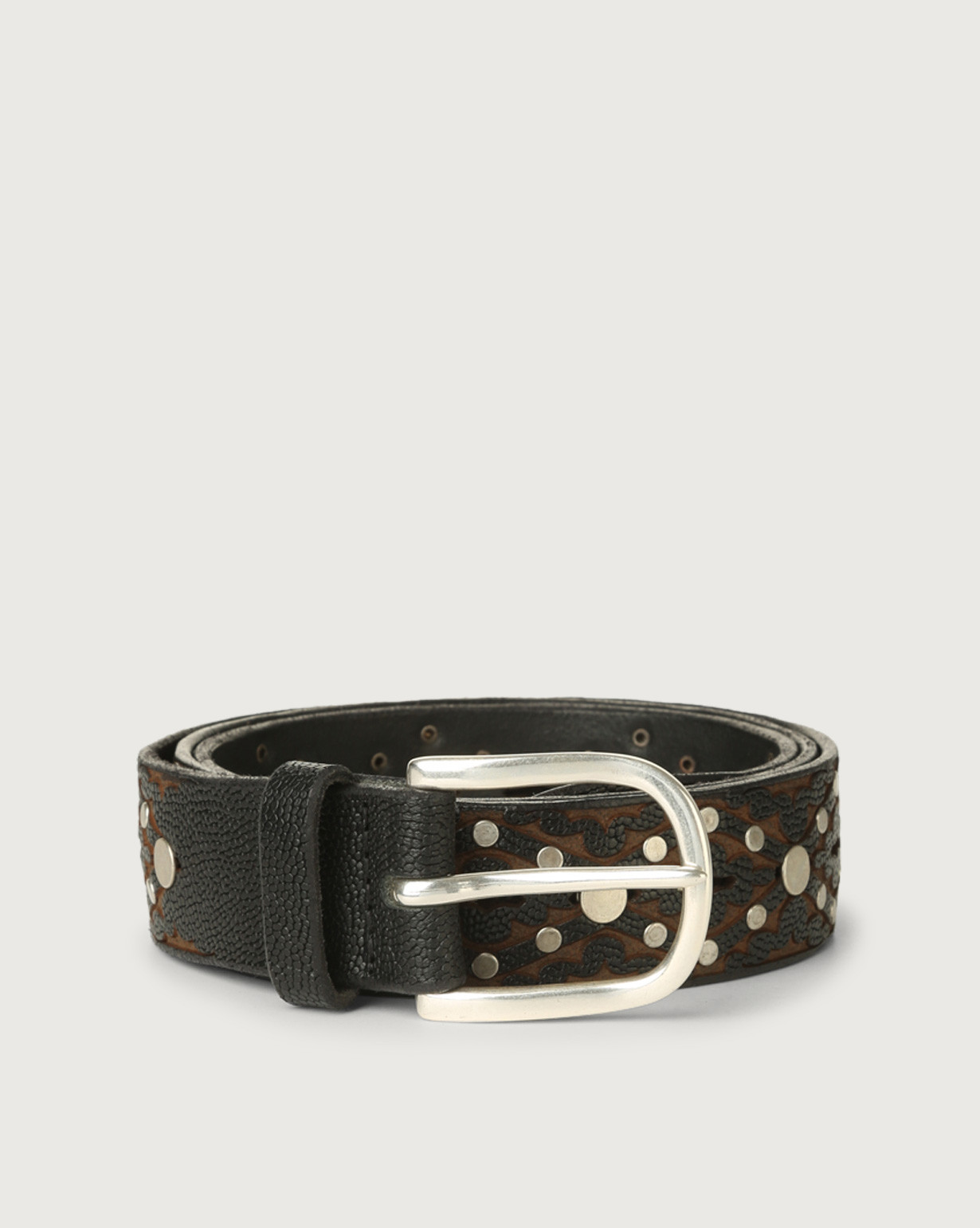 Orciani Silver Stud Skinny Leather Belt ORCIANI Bull Soft micro-studs leather belt 3,5 cm color Dark  main image 4