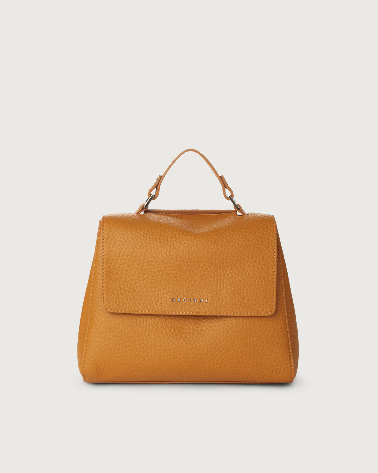 ORCIANI Sveva Soft Small leather handbag with shoulder strap. color Ocher