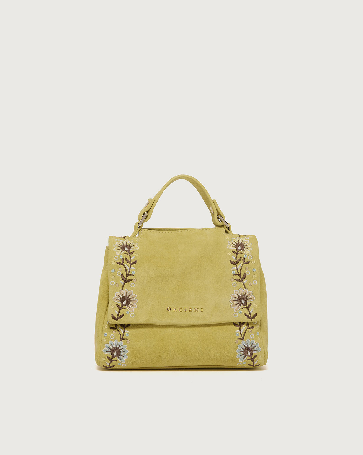 「スイートピー」 シーラ・オリナー ORCIANI Sveva Peach Flowers Mini suede leather handbag with