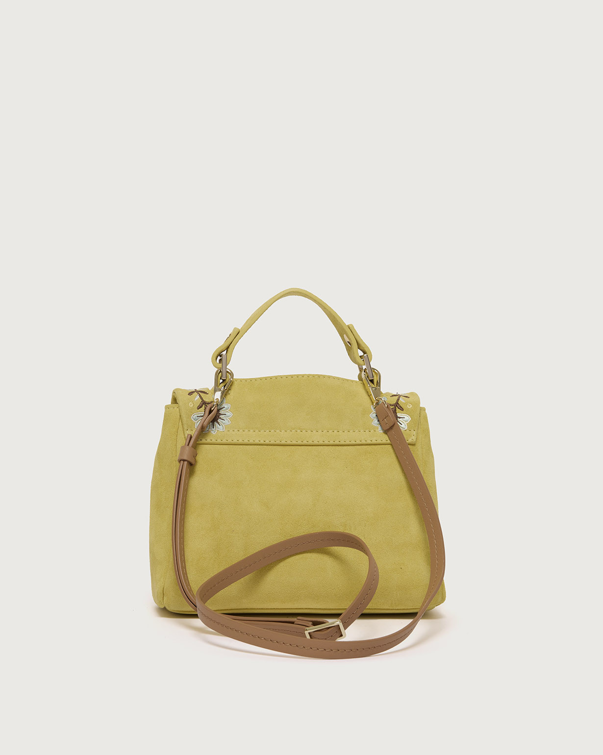 ORCIANI Sveva Peach Flowers Mini suede leather handbag with