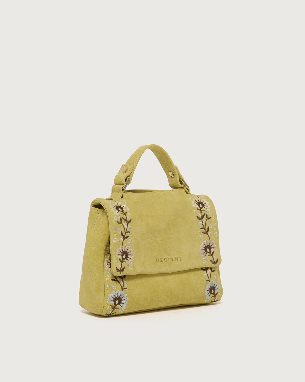 ORCIANI Sveva Peach Flowers Mini suede leather handbag with