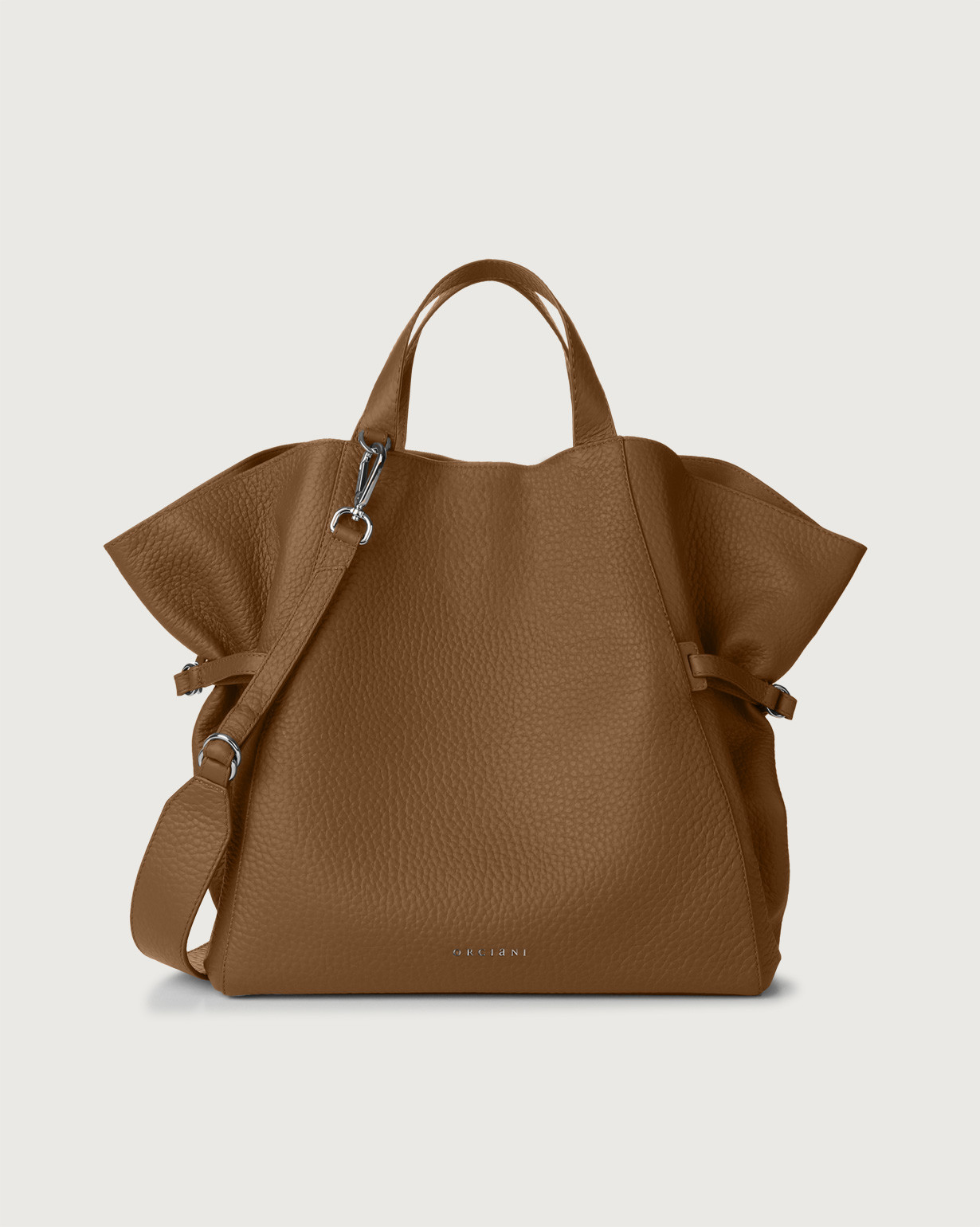 ORCIANI Fan Soft large leather handbag. , color Caramel
