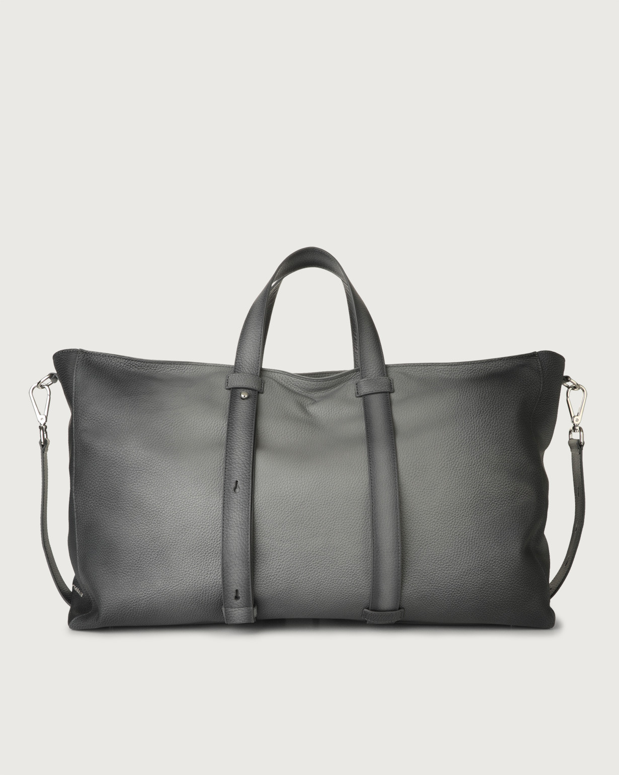 ORCIANI Micron Deep leather large weekender bag with strap color Grey