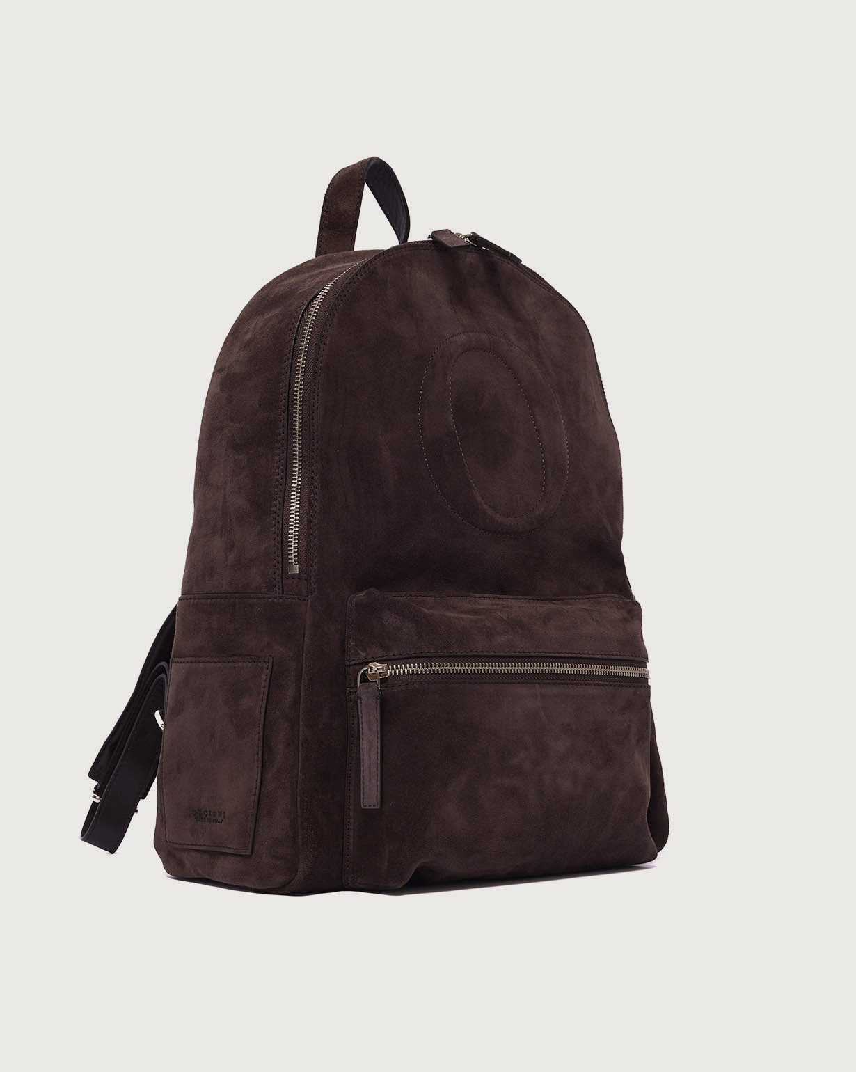 brown suede leather backpack Laio Peach monogram suede leather backpack