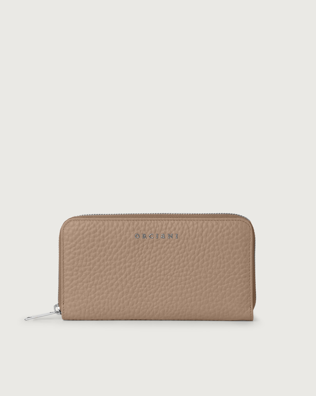 ORCIANI Zip around Soft large leather wallet. , color Taupe