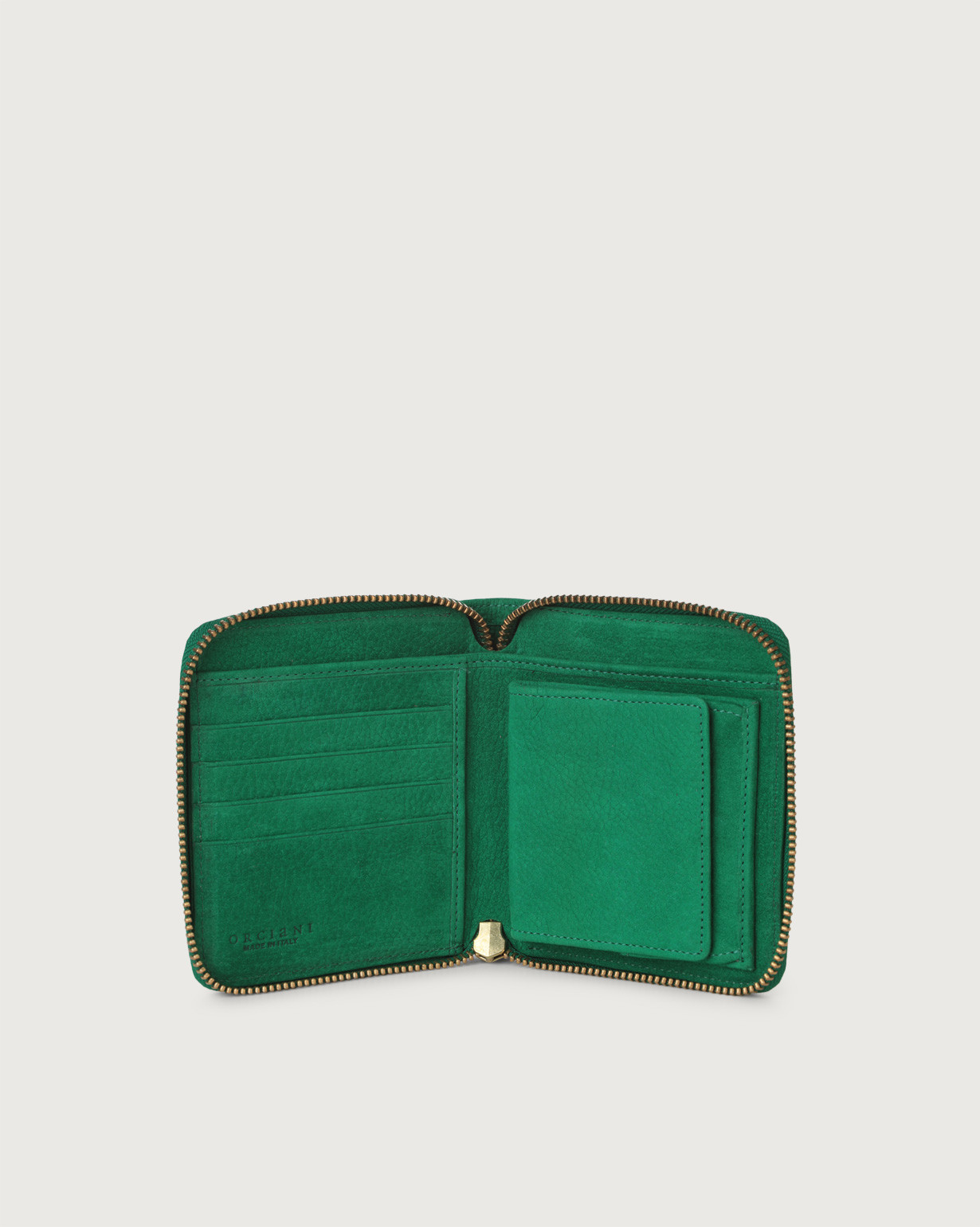 ORCIANI Nabucco zip-around small nubuck leather wallet. , color Green
